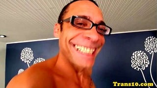 Fucking this hot Latina trans babe from behind and giving her a facial